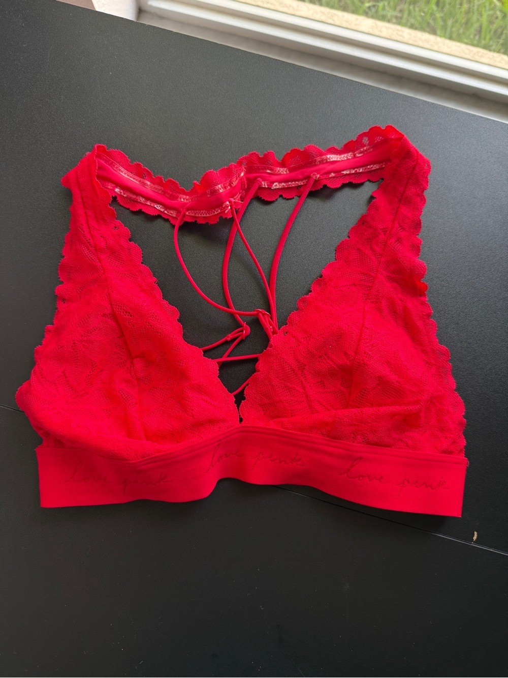 PINK Victoria's Secret Red Lace Bralette Cage Strappy Back Padded Bra S Small